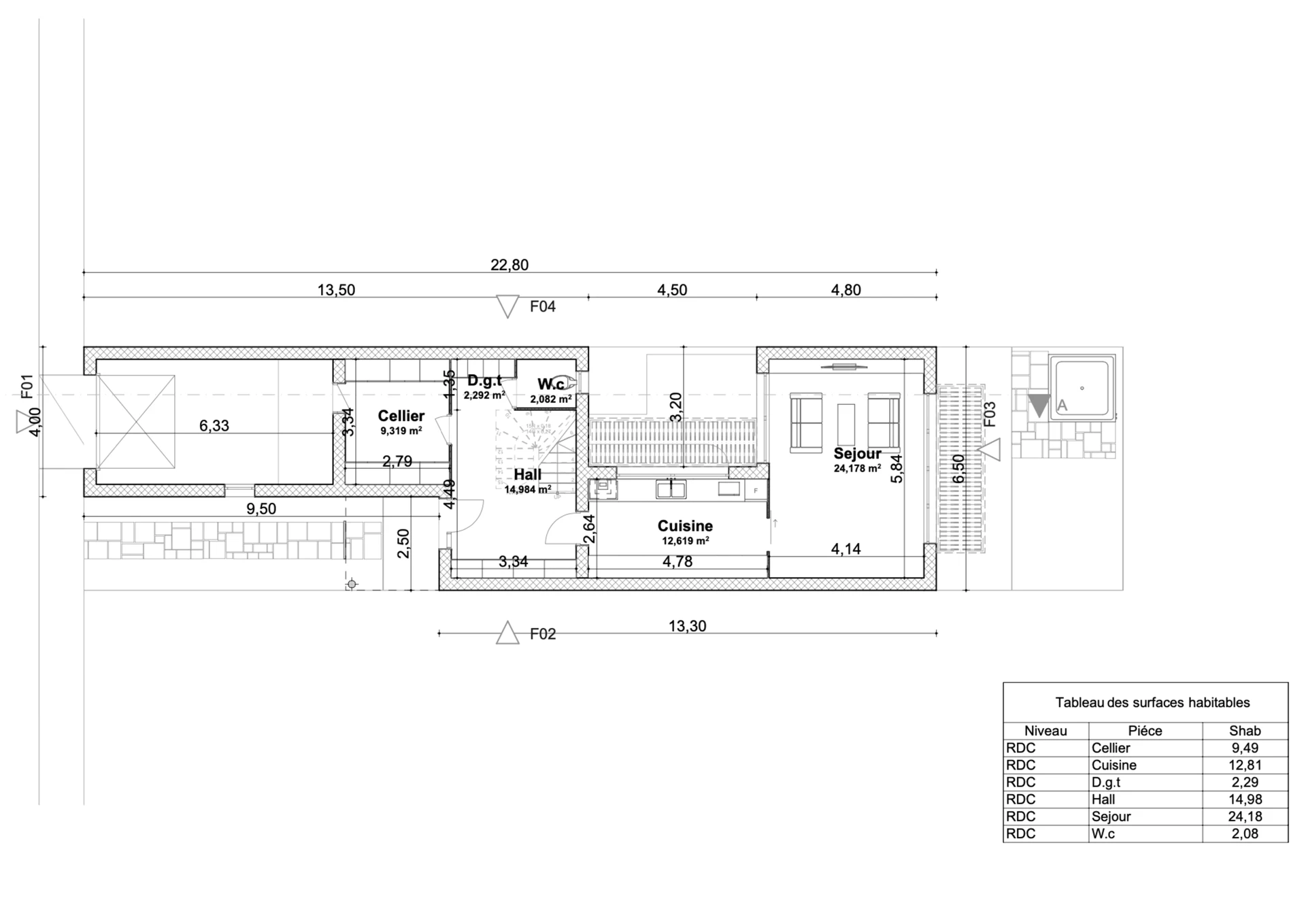 Rez-de-chaussée — plan coté